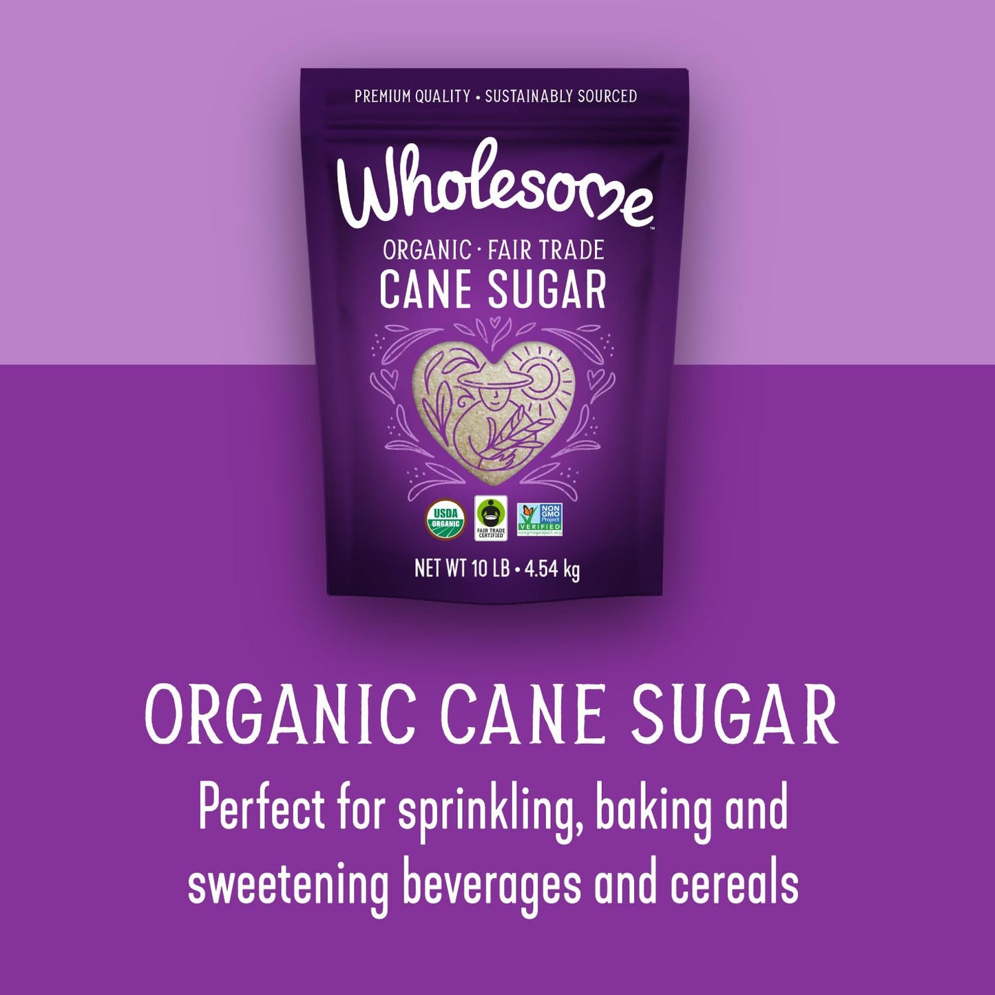 Wholesome Organic Cane Sugar, Fair Trade, Non GMO & Gluten Free, 10 Pound (Pack of 1) - Packaging May Vary