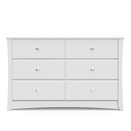 Storkcraft Crescent 6 Drawer Double Dresser (White) – GREENGUARD Gold Certified, Kids Dresser Drawer Organizer For Nursery, Chest of Drawers