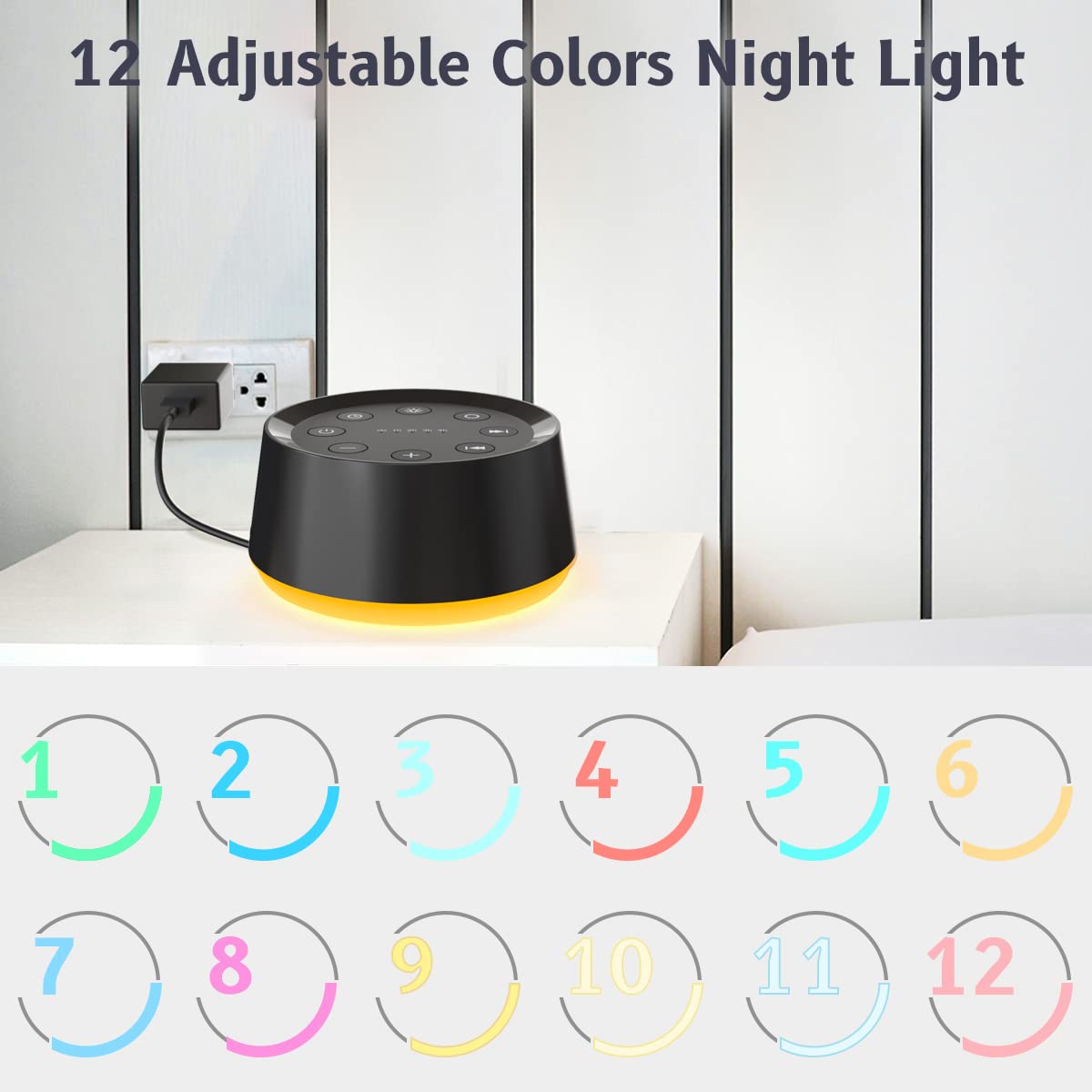 Brown Noise Sound Machine with 30 Soothing Sounds 12 Colors Night Light White Noise Machine for Adults Baby Kids Sleep Machines Memory Function 36 Volume Levels 5 Timers for Home Office Travel