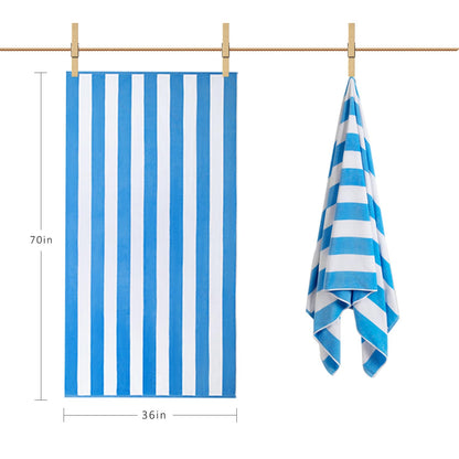 Plush Oversized Beach Towel - Large Cotton Thick 36 x 70 Inch Striped Pool Towels, Fluffy Summer Cabana Big Swimming Towel for Adults Mens Womens,Blue