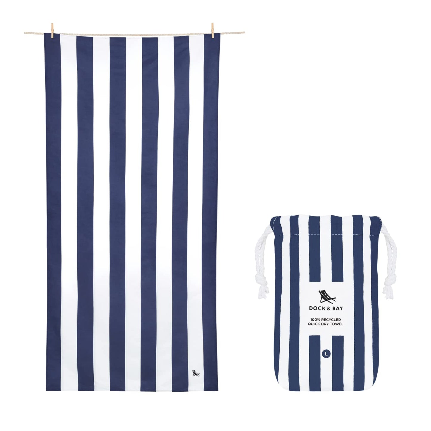 Dock & Bay Beach Towel - Quick Dry, Sand Free - Compact, Lightweight - 100% Recycled - includes Bag - Cabana - Bondi Blue - Extra Large (200x90cm, 78x35)