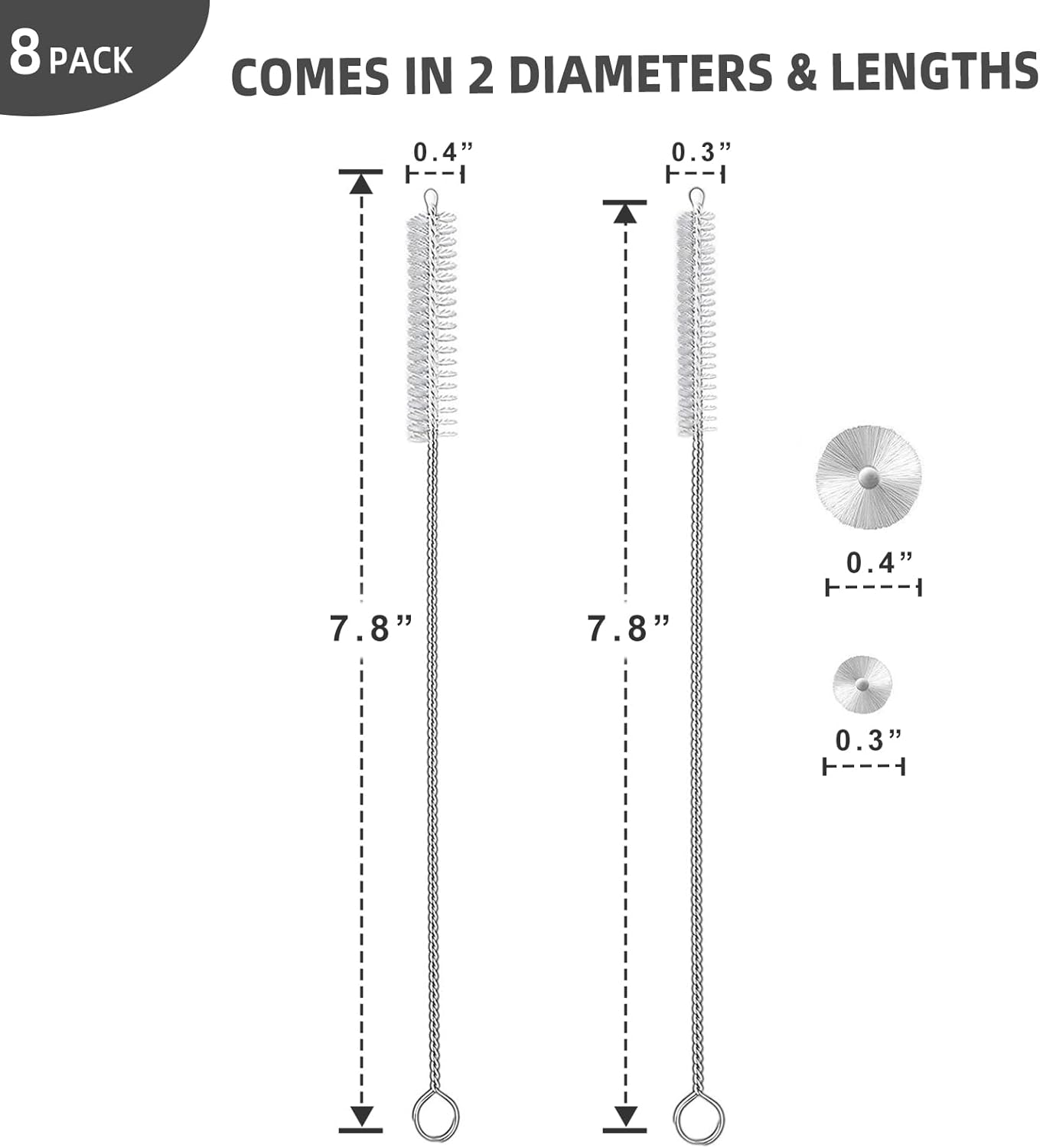 Hiware Straw Cleaner Brush Set, 8-Piece Long Cleaning Brush for Straws on Tumbler, Water Bottle, Sippy Cup, and Pipes, Tubes or Hummingbird Feeders