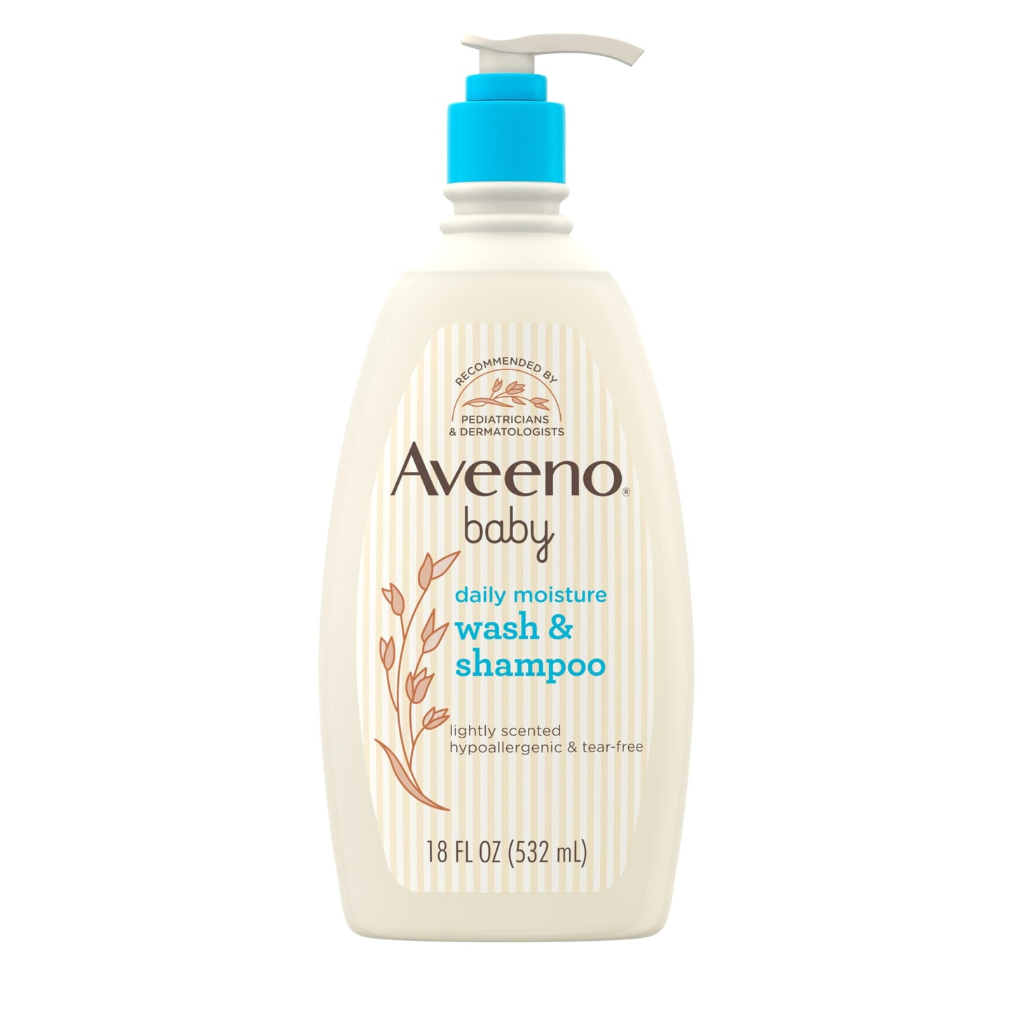 Aveeno Baby Daily Moisture Gentle Bath Wash & Shampoo with Natural Oat Extract, Hypoallergenic, Tear-Free & Paraben-Free Formula For Sensitive Hair & Skin, Lightly Scented, 33 fl. oz