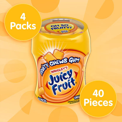 Juicy Fruit Gum (4 Pack) Original Bubble Gum Chewing Gum Bulk Pack, 40 piece Bottle