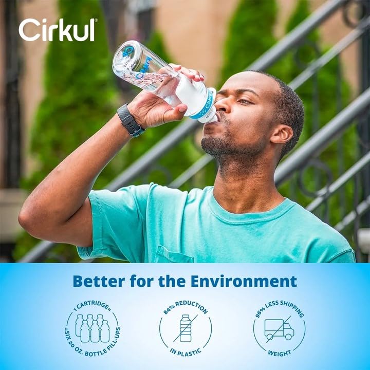 Cirkul Water Bottle + 2 Flavor Cartridge Starter Kit – 22 oz. BPA-Free Plastic Reusable Bottle & Blue Lid, LifeSip Fruit Punch w/B-Vitamins, FitSip Mixed Berry w/Electrolytes (Zero Calorie/No Sugar)