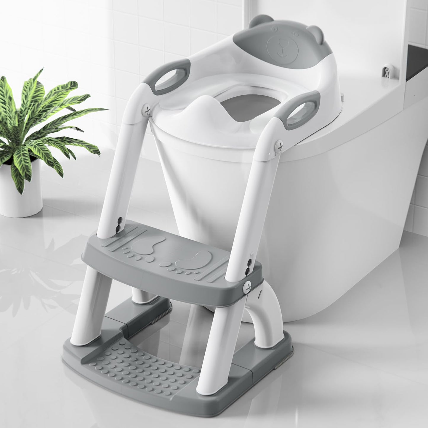 Toilet Potty Training Seat with Step Stool Ladder,SKYROKU Training Toilet for Kids Boys Girls Toddlers-Comfortable Safe Potty Seat with Anti-Slip Pads Ladder (Grey)