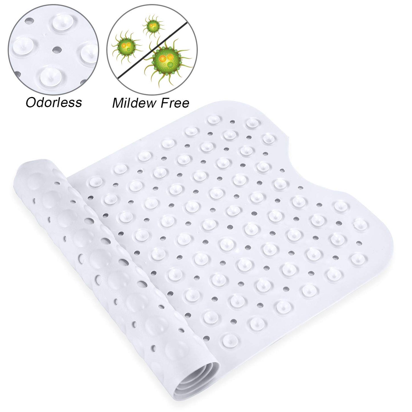 YINENN Bath Tub Shower Safety Mat 40 x 16 Inch Non-Slip and Extra Large, Bathtub Mat with Suction Cups, Machine Washable Bathroom Mats with Drain Holes, Clear