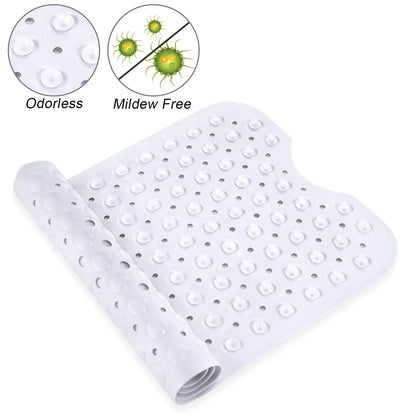 YINENN Bath Tub Shower Safety Mat 40 x 16 Inch Non-Slip and Extra Large, Bathtub Mat with Suction Cups, Machine Washable Bathroom Mats with Drain Holes, Clear