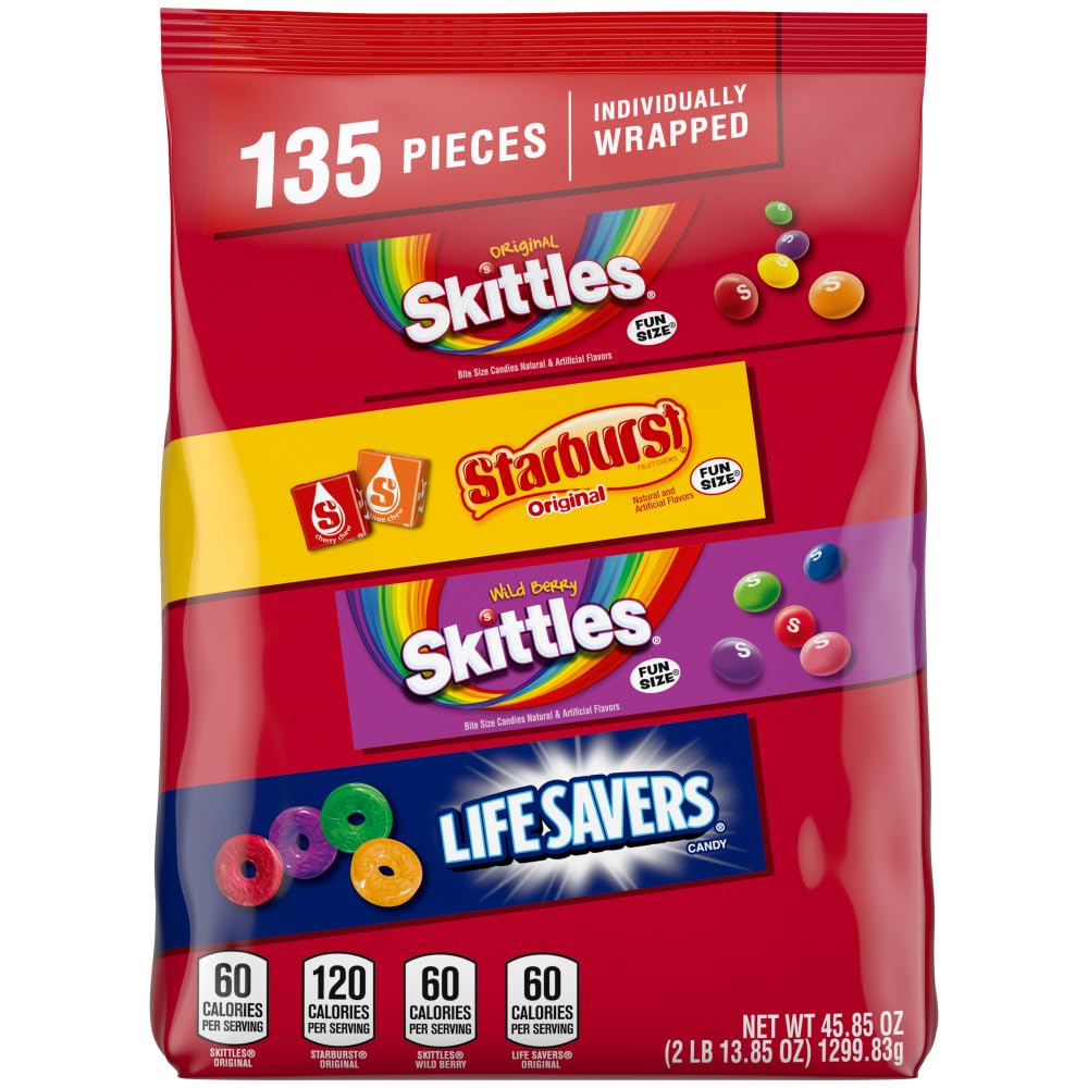 SKITTLES & STARBURST Assorted Halloween Chewy Candy Fun Size, 20.13oz