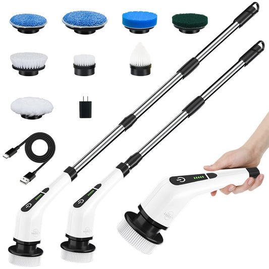 Leebein Electric Spin Scrubber, Cordless Cleaning Brush with 8 Replaceable Brush Heads, Tub and Floor Tile 360 Power Scrubber Dual Speed with Adjustable & Detachable Handle for Bathroom Kitchen Car