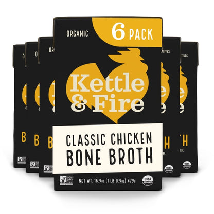 Kettle and Fire Classic Beef Bone Broth, Keto, Paleo, and Whole 30 Approved, Gluten Free, High in Protein and Collagen (6 Pack)