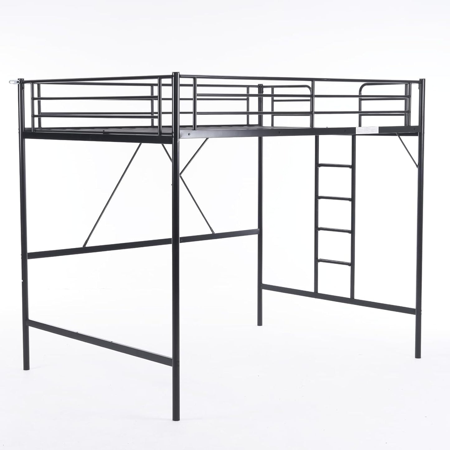 VINGLI Loft Bed Full Size with Flat Rungs for Adults, Kids and Young Teens, No Box Spring Required,Heavy Duty Metal Slat Support