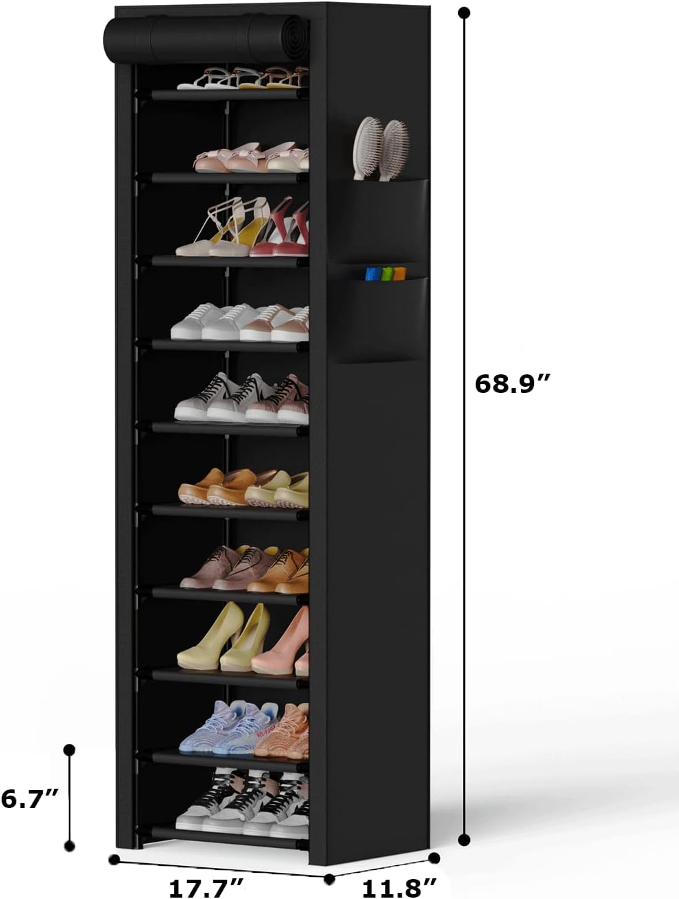 VTRIN Vertical Narrow Shoe Rack Organizer Tall Shoe Rack for Closet Entryway 10 Tier Non-Woven Cover Shoe Shelf Holds 20-22 Pairs Fr