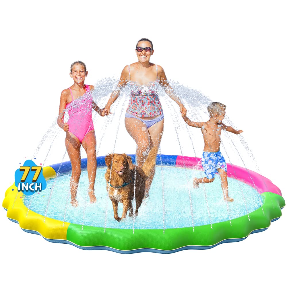 VISTOP Non-Slip Splash Pad for Kids and Dog, Thicken Sprinkler Pool Summer Outdoor Water Toys - Fun Backyard Fountain Play Mat for Baby Girls Boys Children or Pet Dog (59 inch, Blue&Blue)