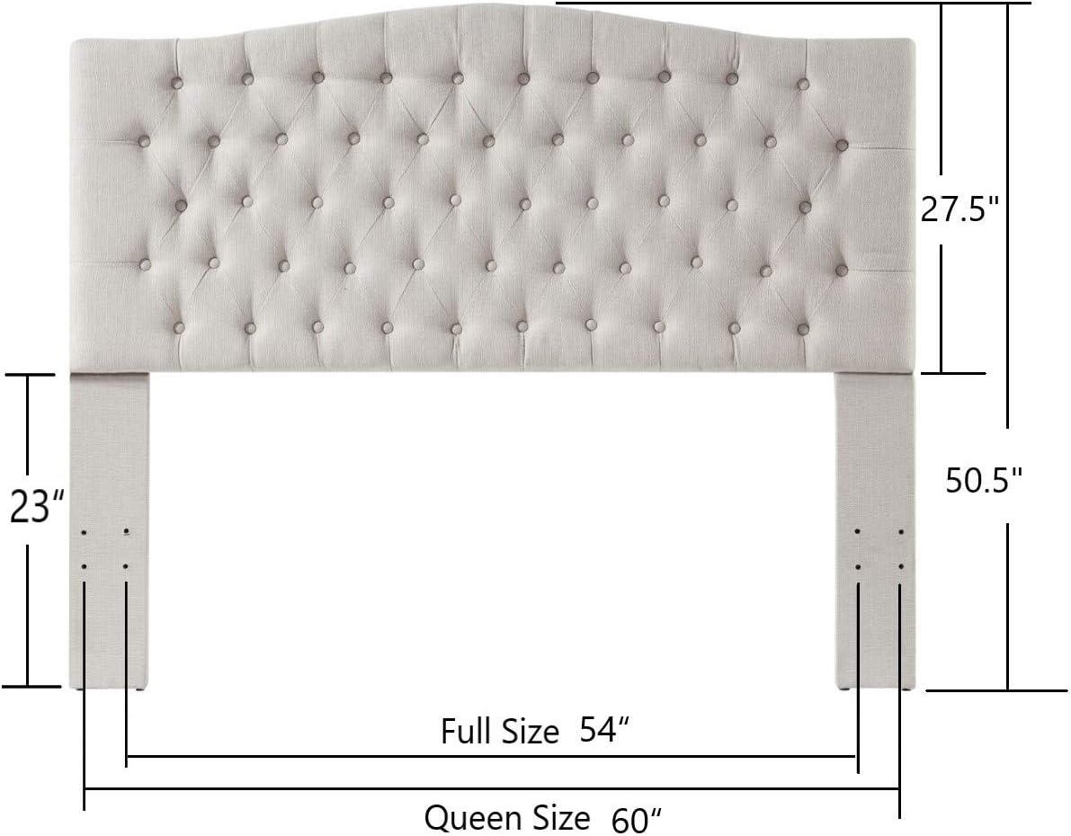 24KF Linen Upholstered Tufted Button Queen Headboard and Comfortable Fashional Padded Queen/Full Size headboard-Ivory