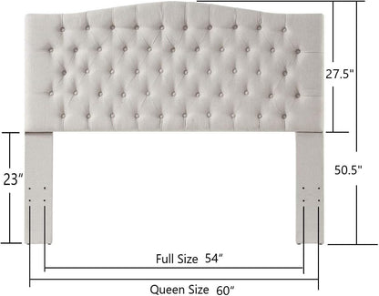 24KF Linen Upholstered Tufted Button Queen Headboard and Comfortable Fashional Padded Queen/Full Size headboard-Ivory