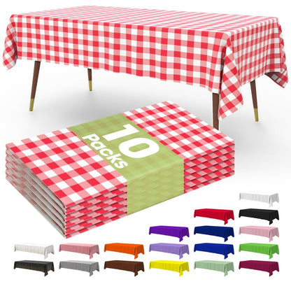 Premium Disposable Table Cloth - 10 Pack, 54 x 108 Inch Table Cloths for Parties, Decorative Tablecloths for Rectangle Tables, White Plastic Table Cover, Leakproof & Sturdy, White