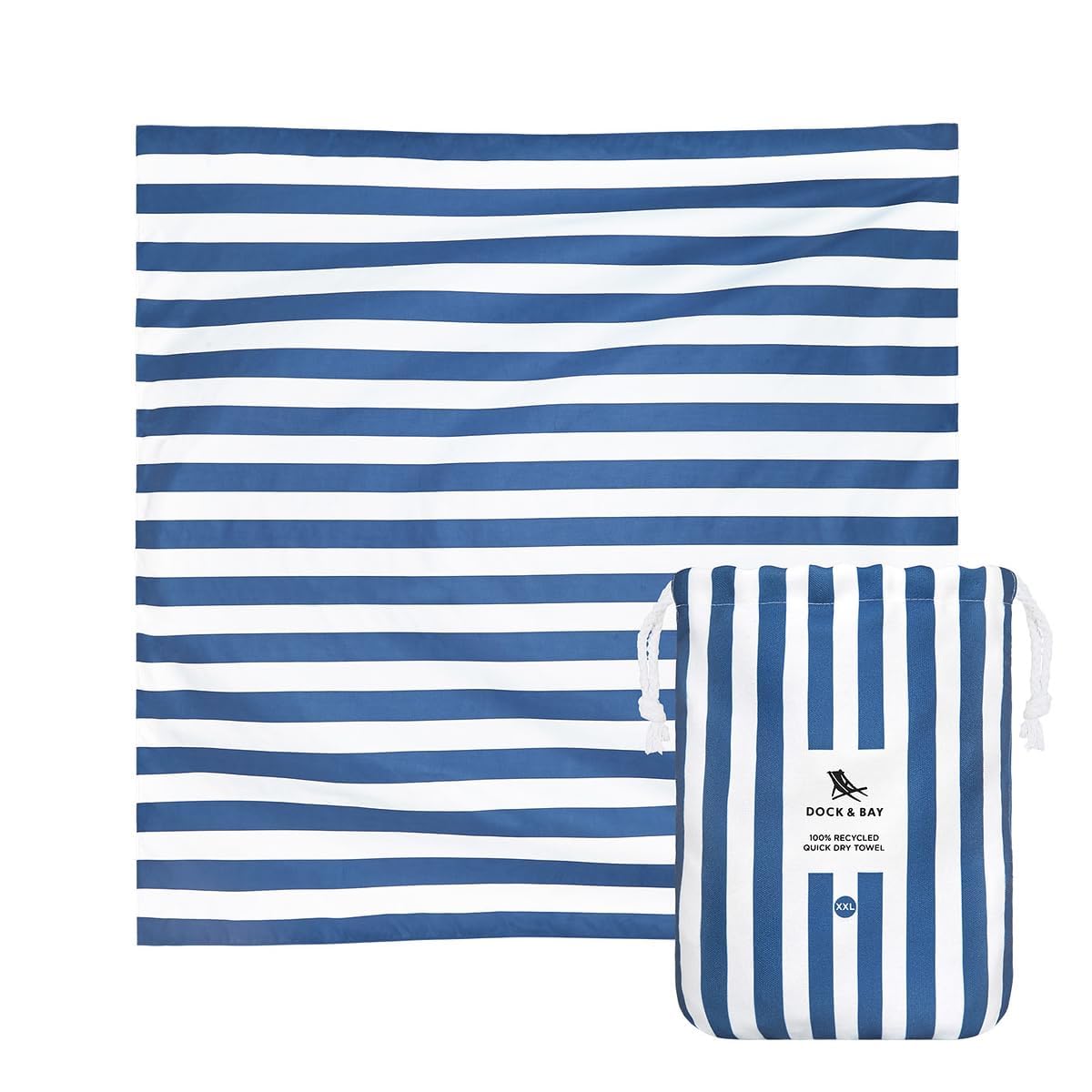 Dock & Bay Beach Towel - Quick Dry, Sand Free - Compact, Lightweight - 100% Recycled - includes Bag - Cabana - Bondi Blue - Extra Large (200x90cm, 78x35)