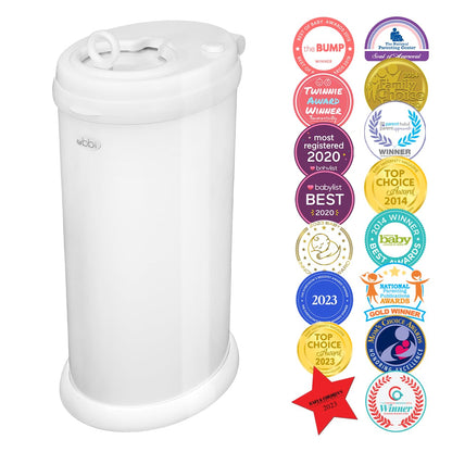 Ubbi Steel Diaper Pail, Odor Locking, No Special Bag Required, Award-Winning, Registry Must-Have, White