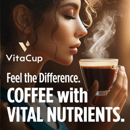 VitaCup Mushroom Coffee Pods - Boost Focus & Immunity with Lions Mane, Chaga, Vitamins, for Memory & Clarity, Recyclable K-Cup Pods, 16 Ct