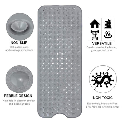 YINENN Bath Tub Shower Safety Mat 40 x 16 Inch Non-Slip and Extra Large, Bathtub Mat with Suction Cups, Machine Washable Bathroom Mats with Drain Holes, Clear