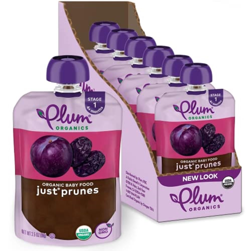 Plum Organics | Stage 1 | Organic Baby Food Meals [4+ Months] | Just Prunes | 3.5 Ounce Pouch (Pack Of 12) Packaging May Vary