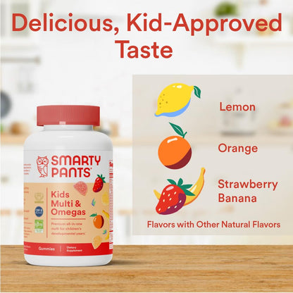 SmartyPants Kids Multivitamin Gummies: Omega 3 Fish Oil (EPA/DHA), Vitamin D3, C, Vitamin B12, B6, Vitamin A, K & Zinc for Immune Support, Gluten Free, Three Fruit Flavors, 120 Count (30 Day Supply)