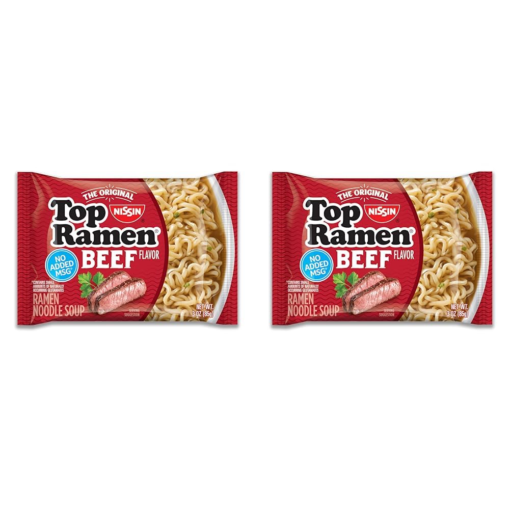 Nissin Top Ramen Noodle Soup, Beef, 3 Ounce (Pack of 24)