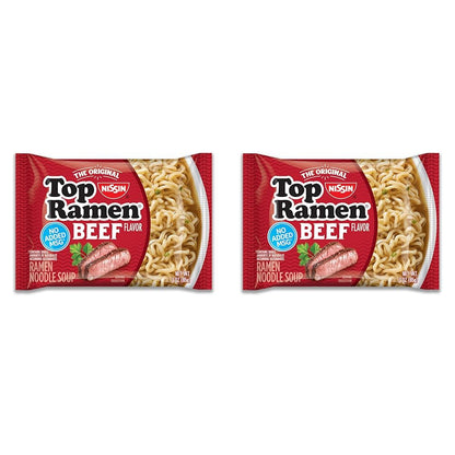 Nissin Top Ramen Noodle Soup, Beef, 3 Ounce (Pack of 24)