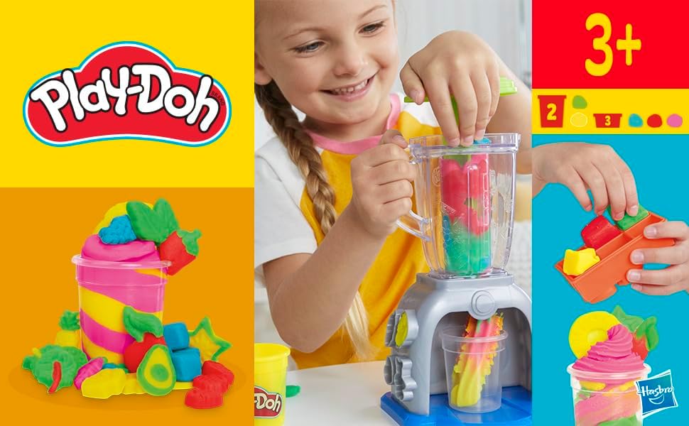 Play-Doh Swirlin' Smoothies Toy Blender Playset, Play Kitchen Appliances, Kids Arts and Crafts Toys for 3 Year Old Girls and Boys and Up