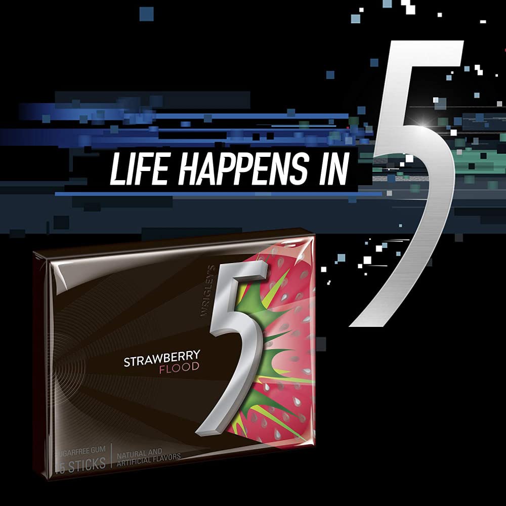 5 GUM Peppermint Cobalt Sugar Free Chewing Gum Bulk, 15 Sticks (Pack of 10)