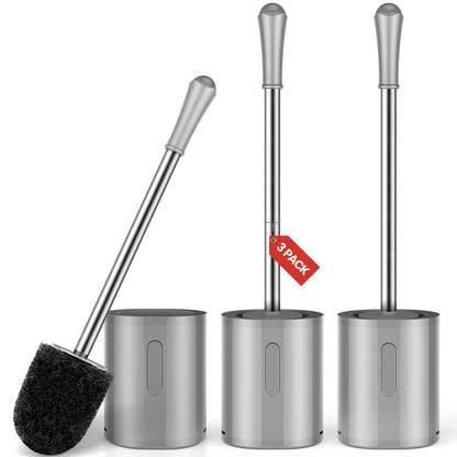 Compact Toilet Brush & Holder, Stainless Steel Handle, Space Saving for Storage, Deep Cleaning, Drip-Proof, Easy to Assemble, Nylon Bristles, White & Grey