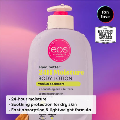 eos Shea Better Body Lotion- Vanilla Cashmere, 24-Hour Moisture Skin Care, Lightweight & Non-Greasy, Made with Natural Shea, Vegan, 16 fl oz