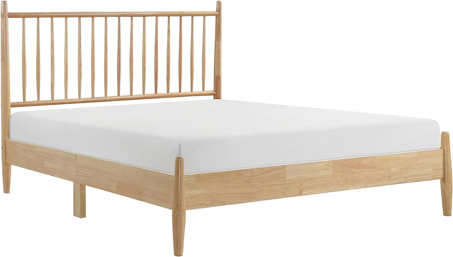 Lexicon Queen Bed Frame with Headboard, Platform Bed Frame Wood, Mid Century Modern Bed Frame with Vertical Slat Headboard, No Box Spring Needed, Easy Assembly, Natural