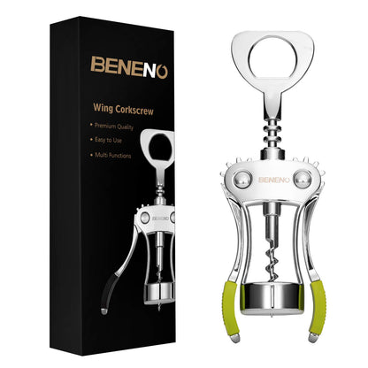 Wine Opener, Zinc Alloy Premium Wing Corkscrew Wine Bottle Opener with Multifunctional Bottles Opener, Sharp Corkscrew with Ergonomic Non-slip Wing Handle, Upgrade