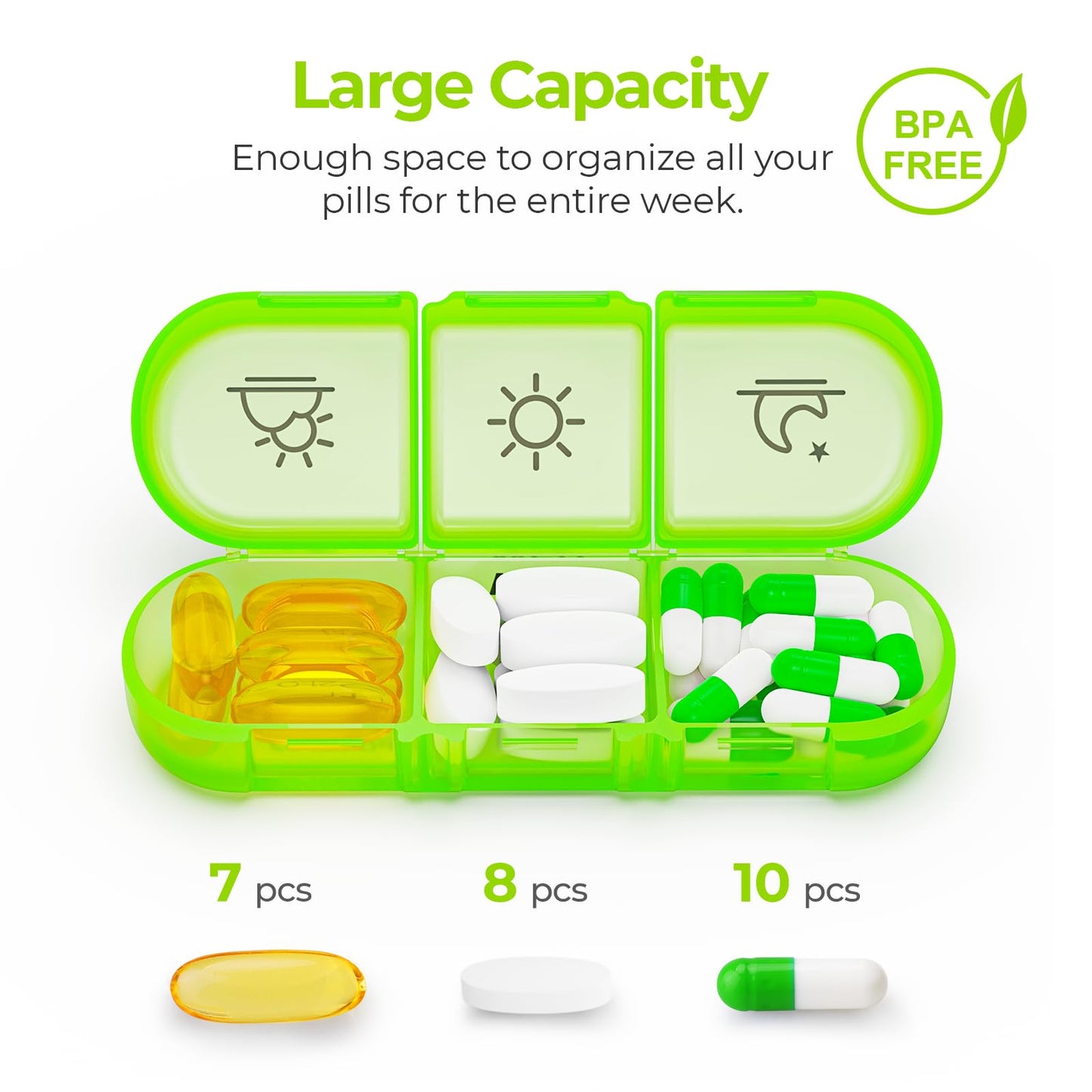 AUVON Weekly Pill Organizer 3 Times a Day, Large 7 Day Pill Box 3 Times a Day with Separate Container, Portable Pill Case for Medication, Vitamins, Fish Oil and Supplements