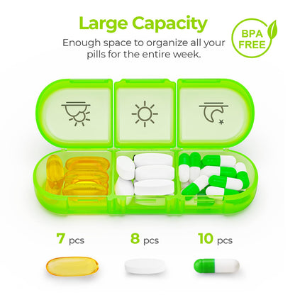 AUVON Weekly Pill Organizer 3 Times a Day, Large 7 Day Pill Box 3 Times a Day with Separate Container, Portable Pill Case for Medication, Vitamins, Fish Oil and Supplements