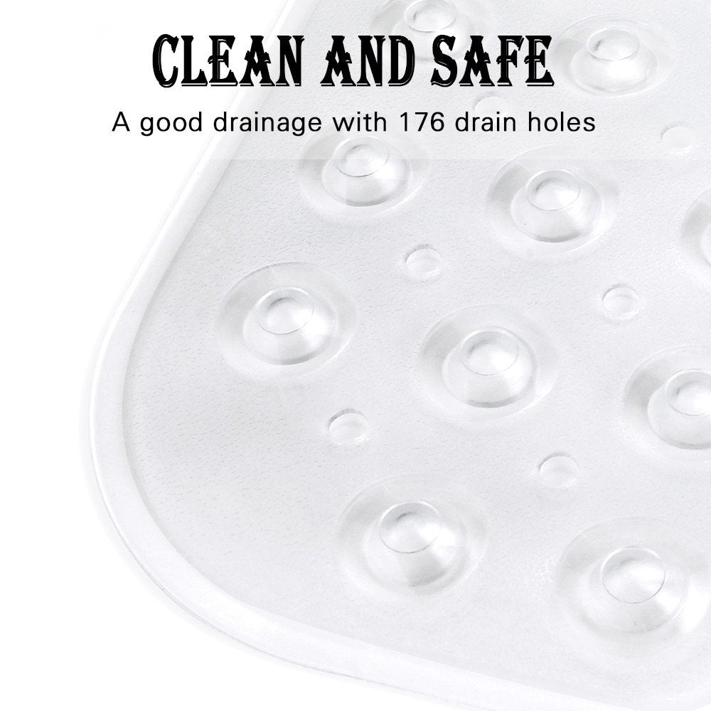 YINENN Bath Tub Shower Safety Mat 40 x 16 Inch Non-Slip and Extra Large, Bathtub Mat with Suction Cups, Machine Washable Bathroom Mats with Drain Holes, Clear