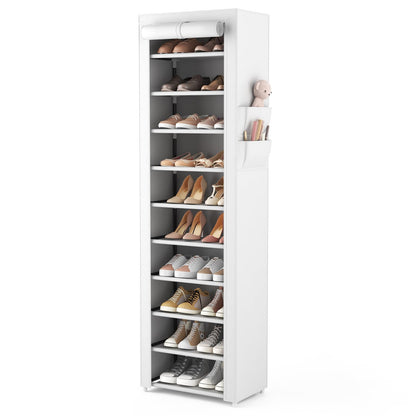 VTRIN Vertical Narrow Shoe Rack Organizer Tall Shoe Rack for Closet Entryway 10 Tier Non-Woven Cover Shoe Shelf Holds 20-22 Pairs Fr