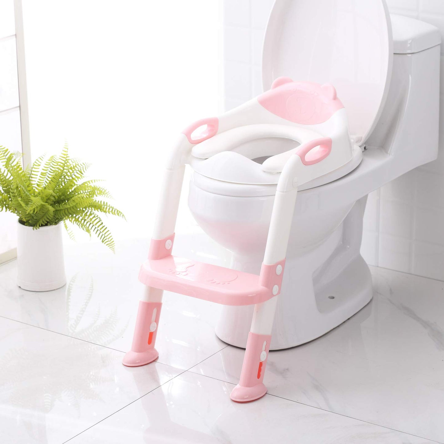 Toilet Potty Training Seat with Step Stool Ladder,SKYROKU Training Toilet for Kids Boys Girls Toddlers-Comfortable Safe Potty Seat with Anti-Slip Pads Ladder (Grey)