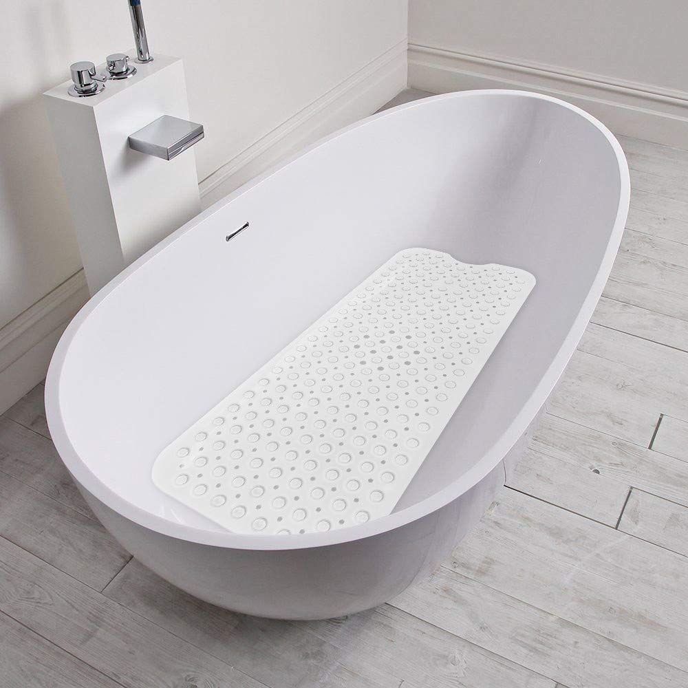 YINENN Bath Tub Shower Safety Mat 40 x 16 Inch Non-Slip and Extra Large, Bathtub Mat with Suction Cups, Machine Washable Bathroom Mats with Drain Holes, Clear