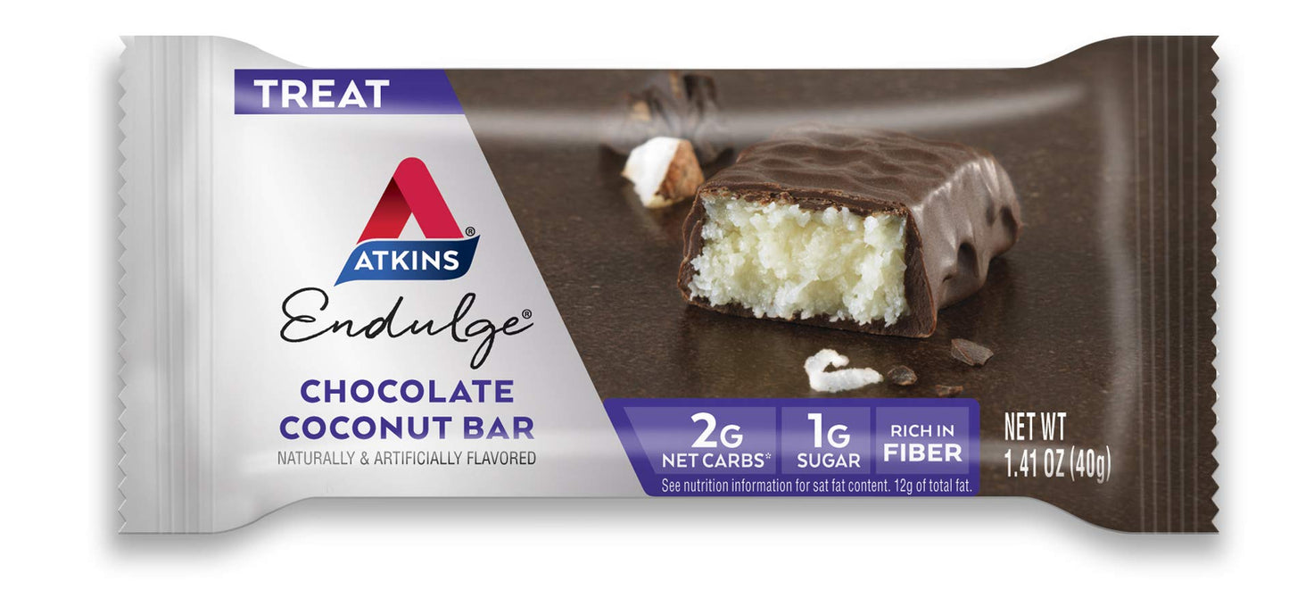 Atkins Endulge Caramel Nut Chew Bar, Dessert Favorite, 1g Sugar, Good Source of Fiber, Low Sugar, 10 Count