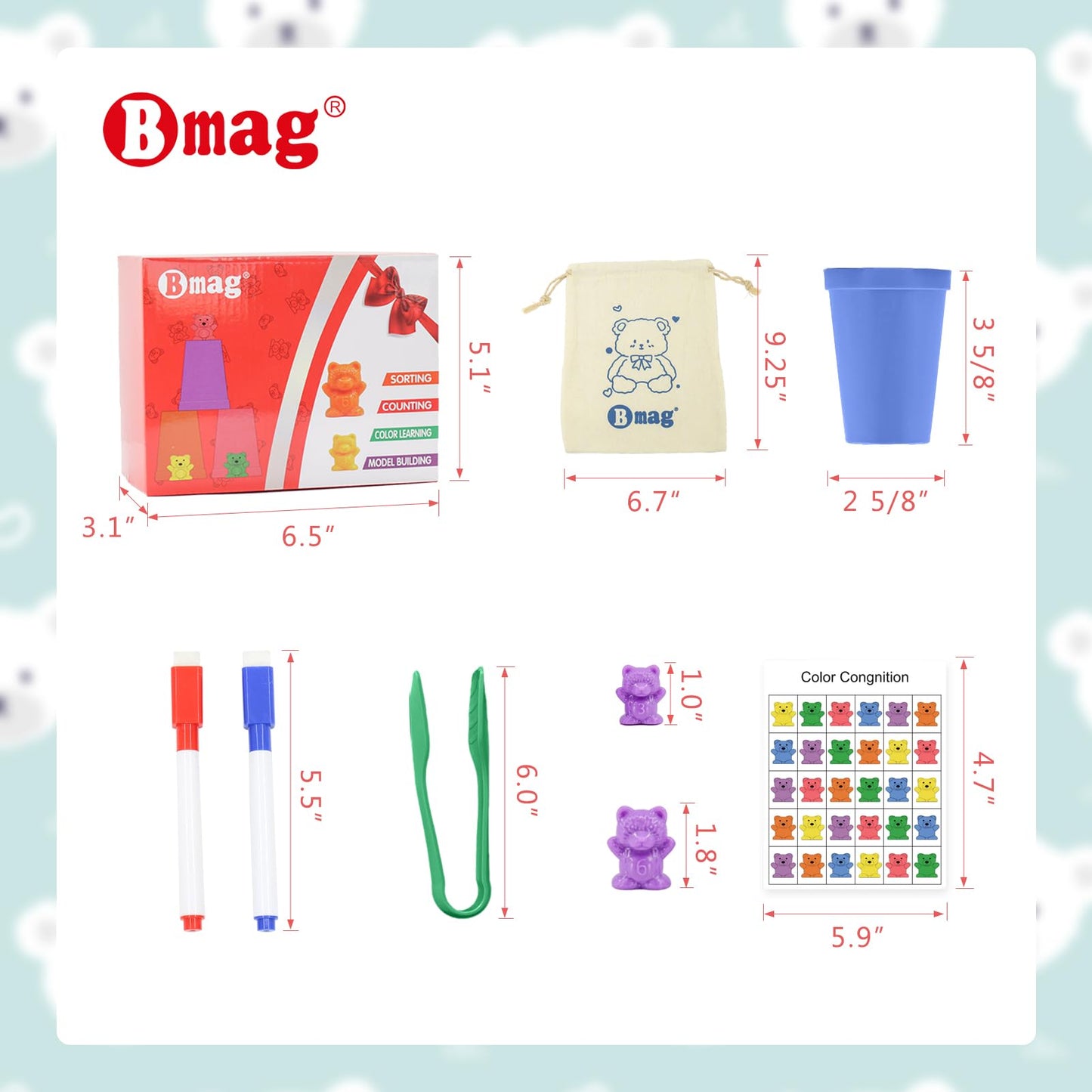 Bmag Counting Bears with Matching Sorting Cups, Preschool Math Learning Game with 24 Big Bears, 24 Little Bears, STEM Educational Learning Activities Gifts for Kids Age 3 4 5 Year Old