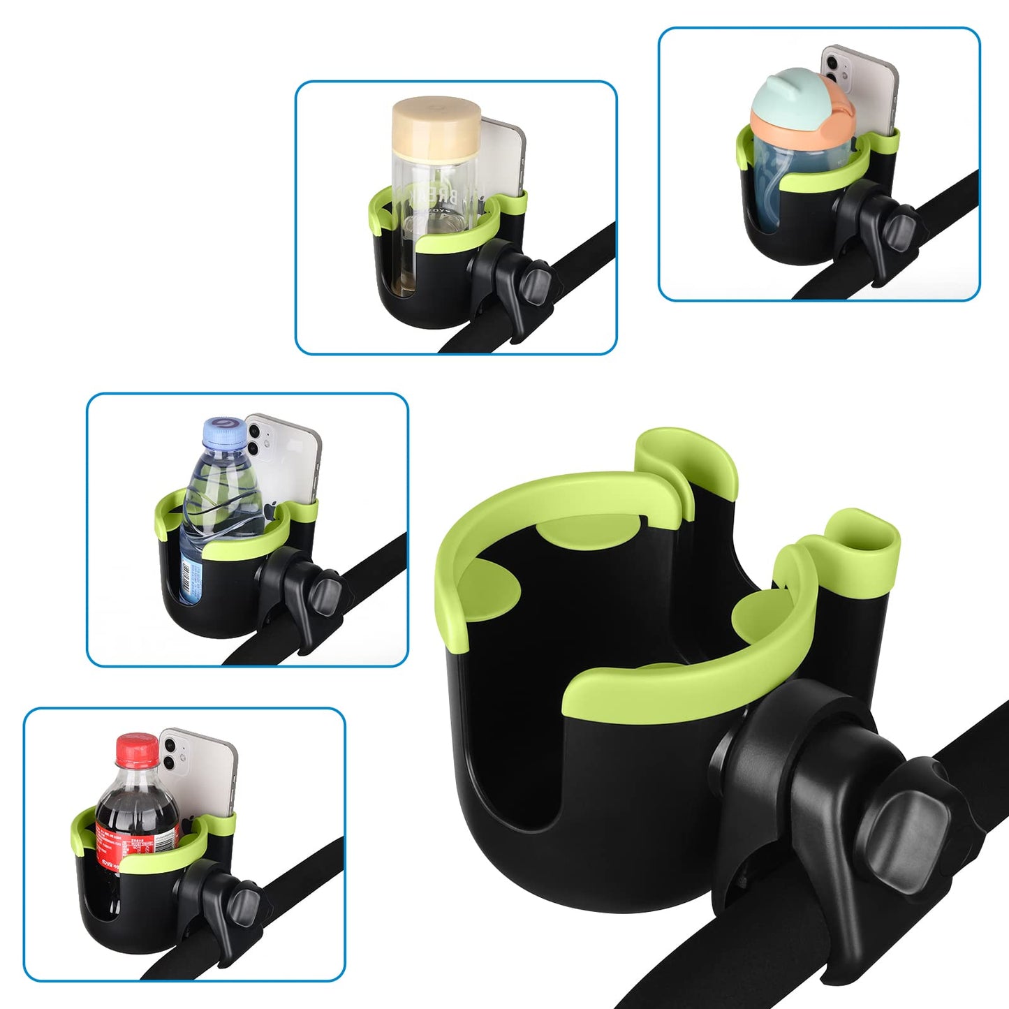 Accmor Stroller Cup Holder with Phone Holder, Bike Cup Holder, Universal Cup Holder for Uppababy Nuna Doona Strollers, 2-in-1 Cup Phone Holder for Stroller, Bike, Wheelchair, Walker, Scooter