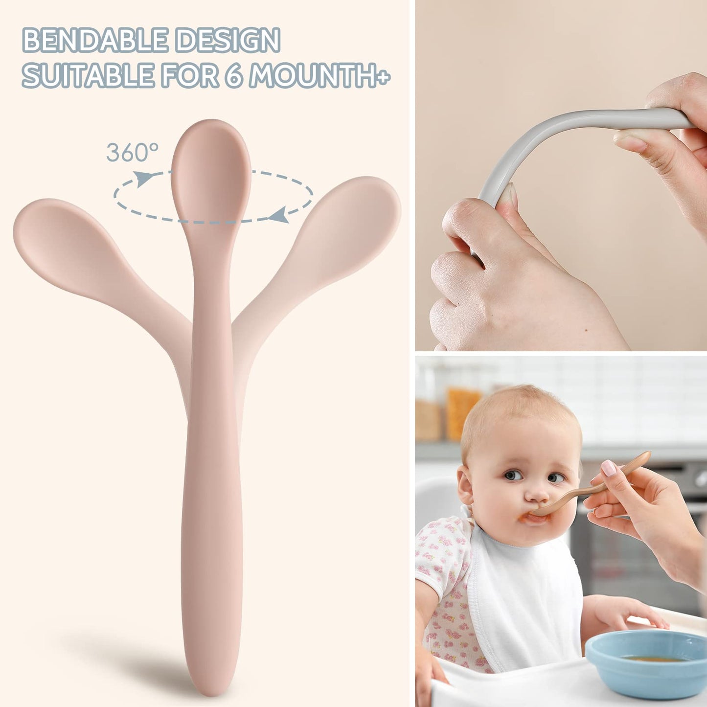 6-Piece Silicone Feeding Spoons for First Stage Baby and Infant, Soft-Tip Easy on Gums I Training Spoon | Baby Utensils Feeding Supplies, Dishwasher & Boil-proof