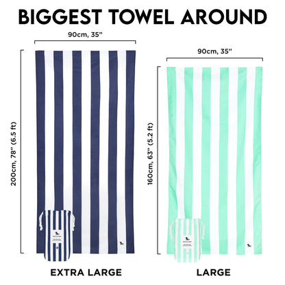 Dock & Bay Beach Towel - Quick Dry, Sand Free - Compact, Lightweight - 100% Recycled - includes Bag - Cabana - Bondi Blue - Extra Large (200x90cm, 78x35)