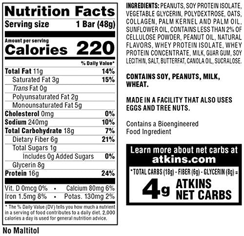 Atkins Endulge Caramel Nut Chew Bar, Dessert Favorite, 1g Sugar, Good Source of Fiber, Low Sugar, 10 Count