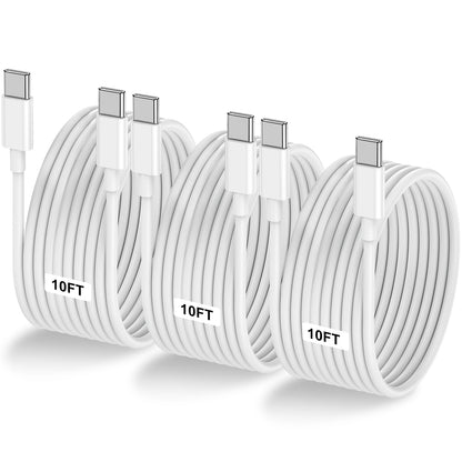 3-Pack [3.3FT+6.6FT+10FT] 60W USB C to USB C Cable, Type C to Type C Cable,Fast Charging Cable Compatible with iPhone 15/Plus/15 Pro/Pro Max，Samsung Galaxy S23 S22, iPad Pro, MacBook Air and More