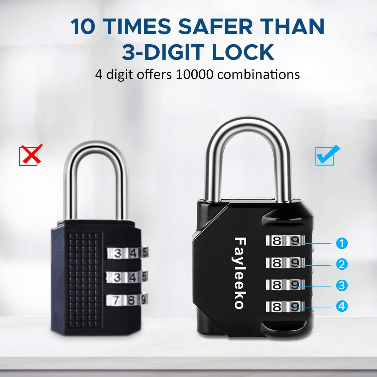 Fayleeko Combination Lock, 4 Digit Padlock for School Gym Sports Locker, Fence, Toolbox, Case, Hasp Cabinet Storage (2 Pack, Black)