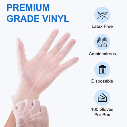 Schneider Clear Vinyl Exam Gloves, Latex-Free, Disposable Medical Gloves, Cleaning Gloves, Food Safe, Powder-Free, 4 mil